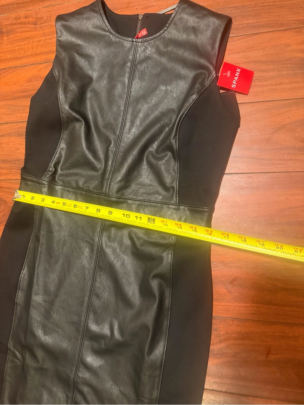 SPANX Black Faux Leather Paneled Midi Dress - Picture 3 of 10